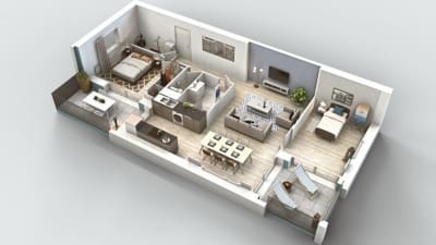 Plan 3d T3 • Résidence Rives du Canal