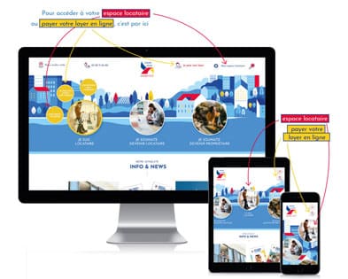 Aperçu du site web Grand Dijon Habitat sur ordinateur, tablette et smartphone